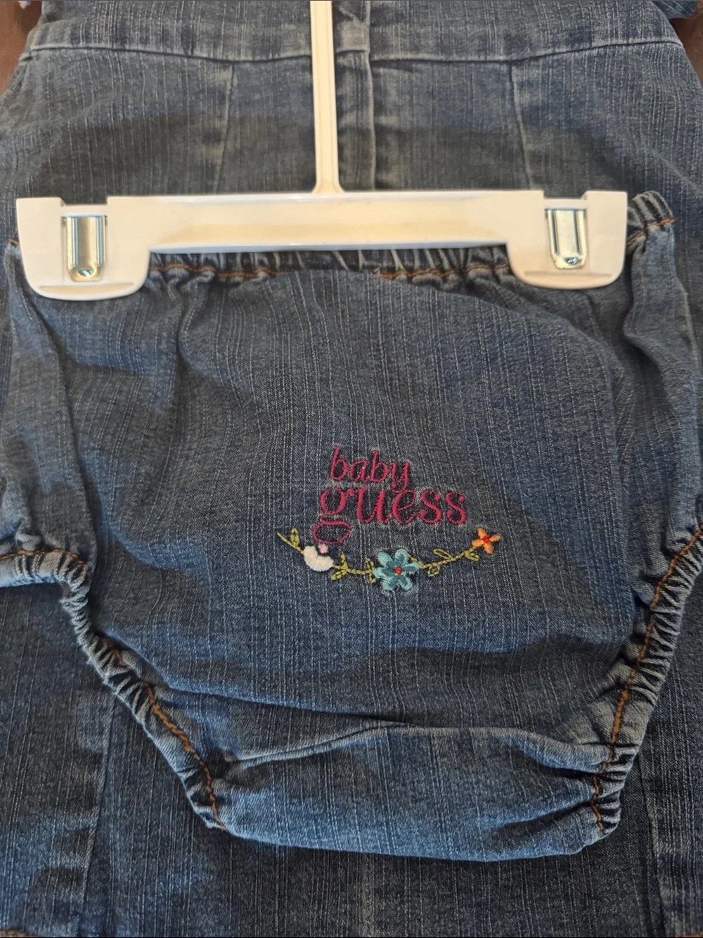 Guess Denim Girls' Dress with Pink Trim and Multicolor Floral Embroidery. NWOT